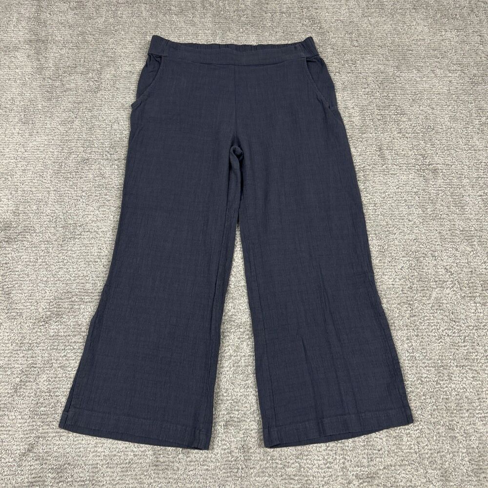 Known Supply Pants Womens Large Gray Organic Cotton Gauze Wide Leg Pockets Crop